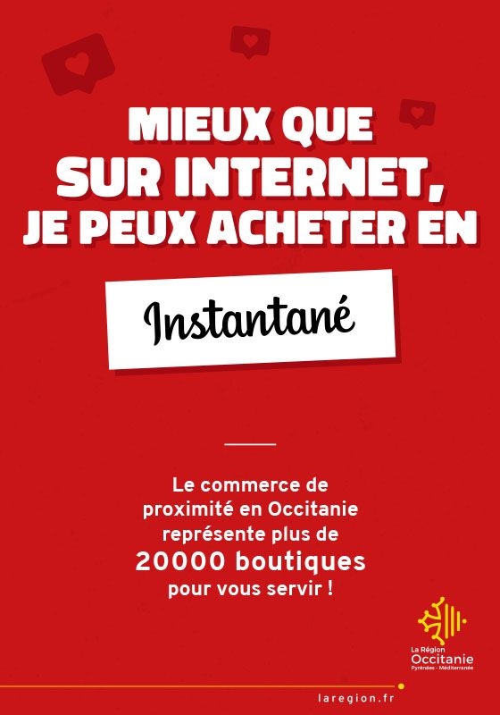 Affiche de campagne "dans ma zone" vantant le commerce de proximité en Occitanie