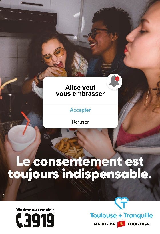 Affiche "Alice veut vous embrasser.", Campagne harcèlement - Mairie de Toulouse